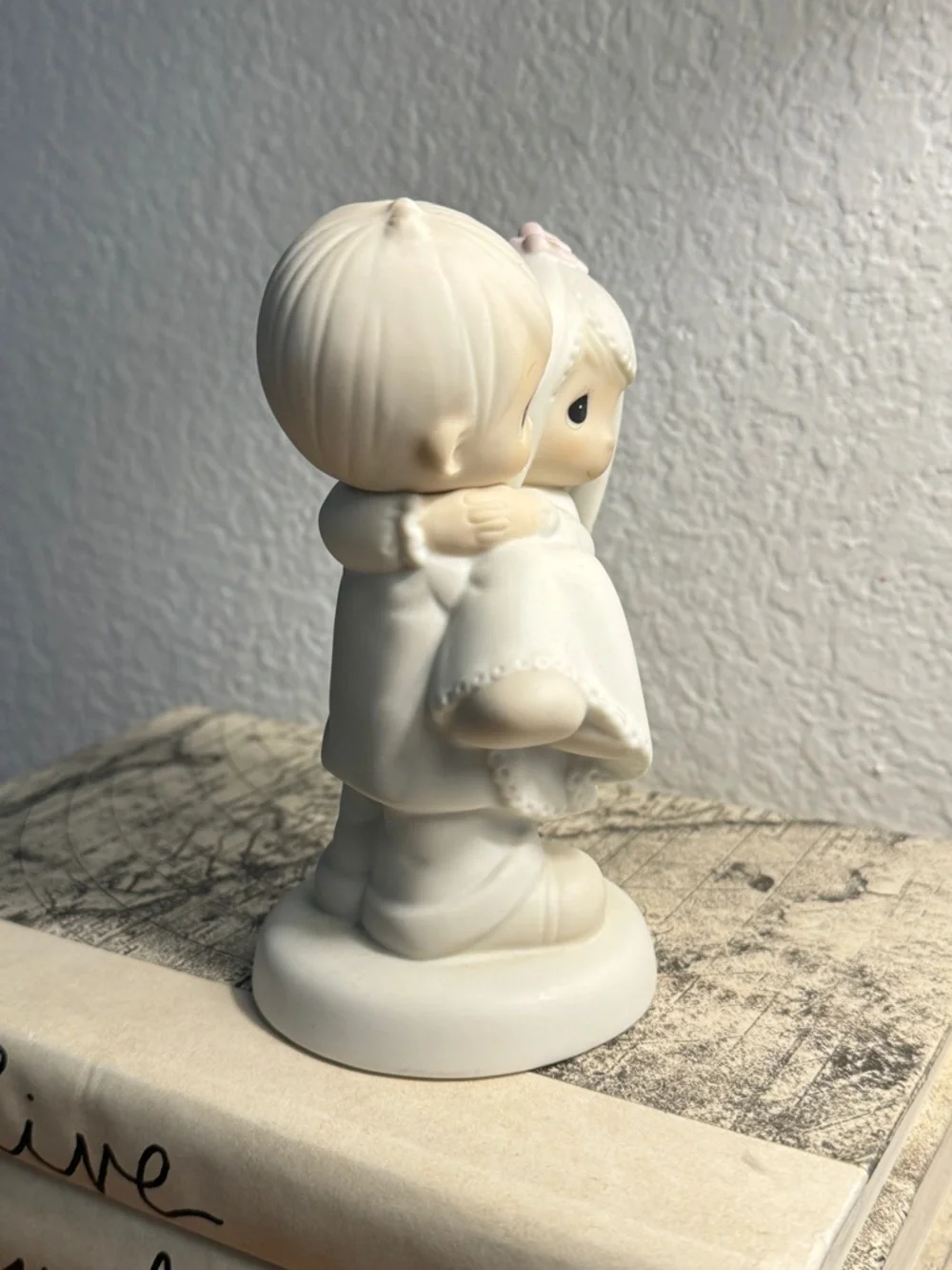Precious Moments Ivory Couple Cake Topper with Pink Flower